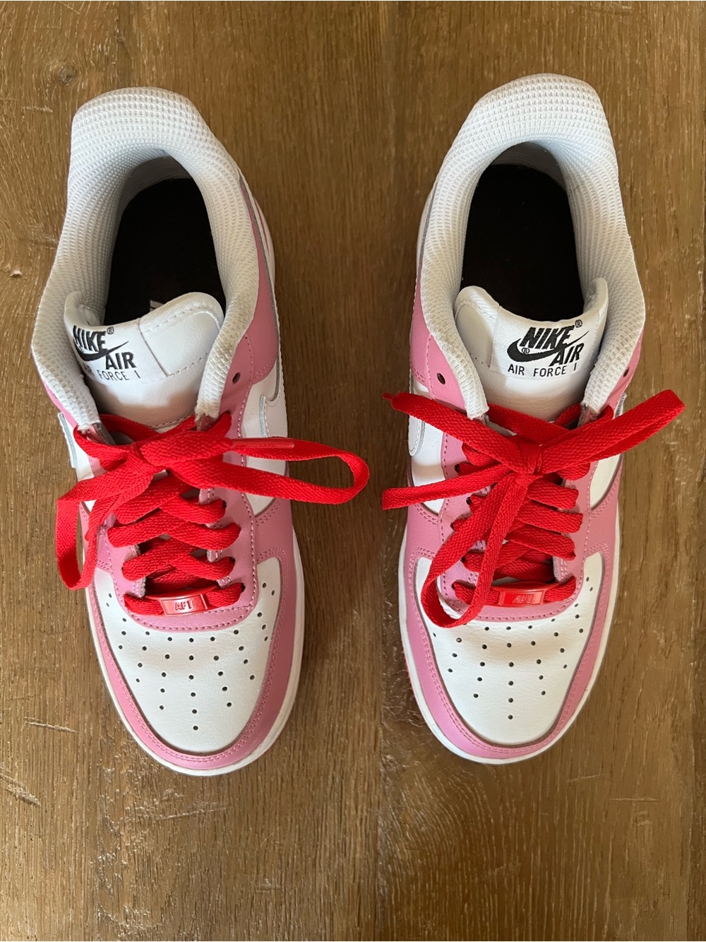 Custom Nike ladies Air Force 1 Sneakers in White, Pink & Red Sz 8
